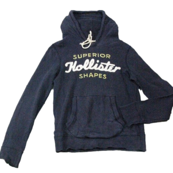 Hollister Navy Blue Logo Thermal Knit Hoodie Size Large - Picture 1 of 4